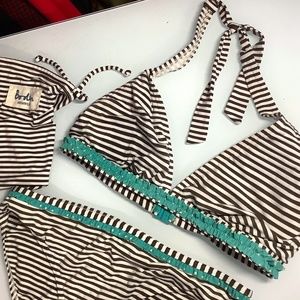 Boden striped bikini with turquoise ruffle